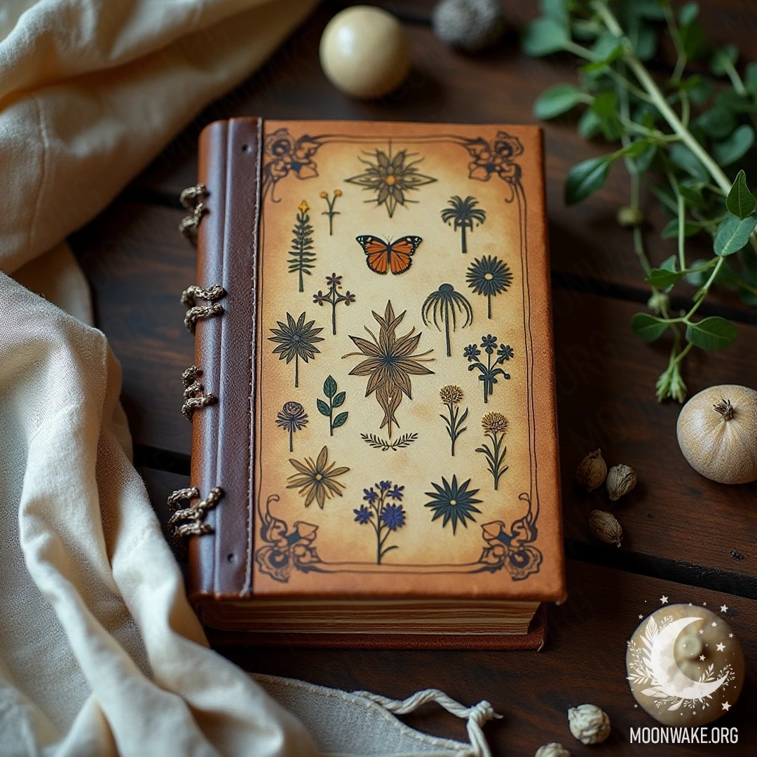 Folk dream book with plants and fabric