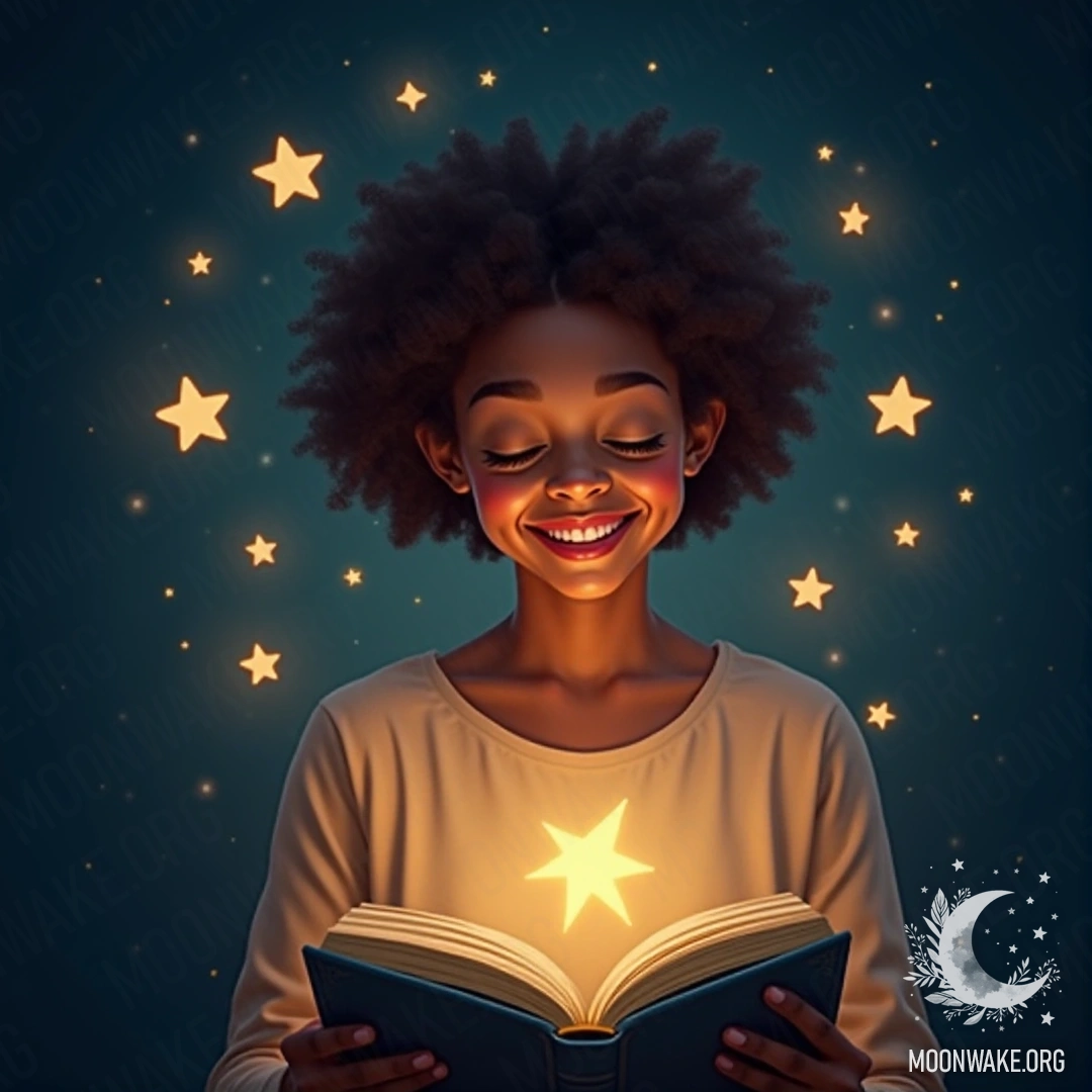 A happy person with glowing dream symbols around them