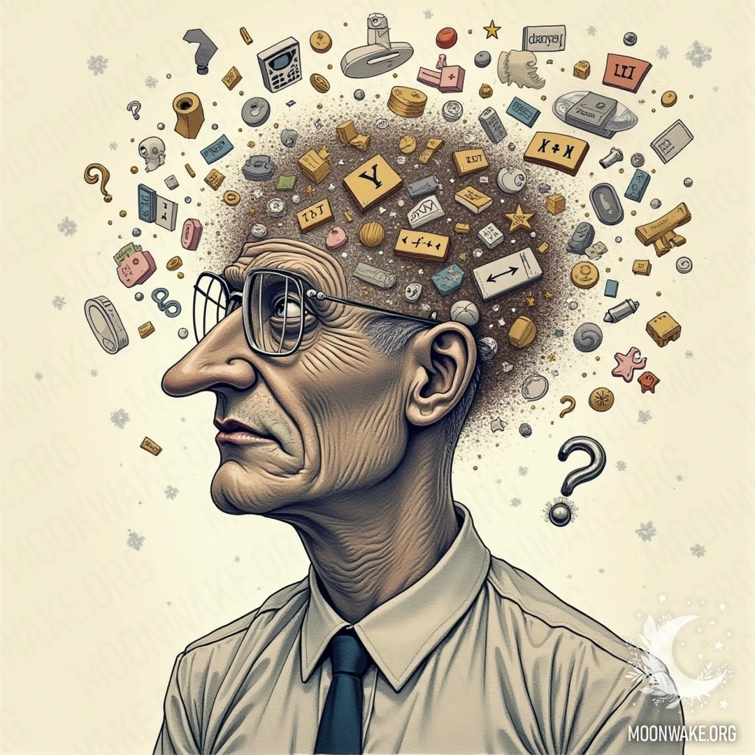 A confused person and chaotic dream symbols