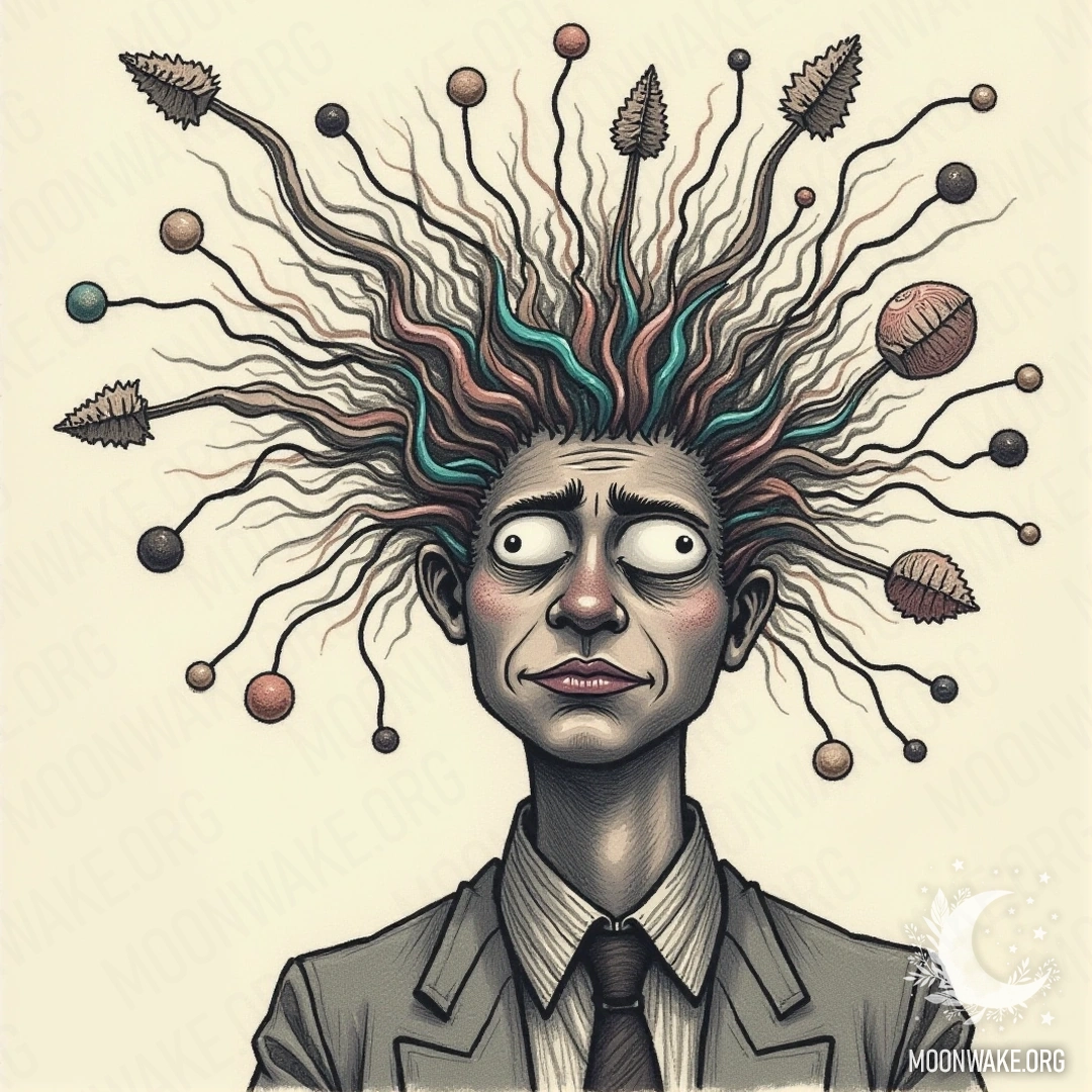 A confused person and chaotic dream symbols