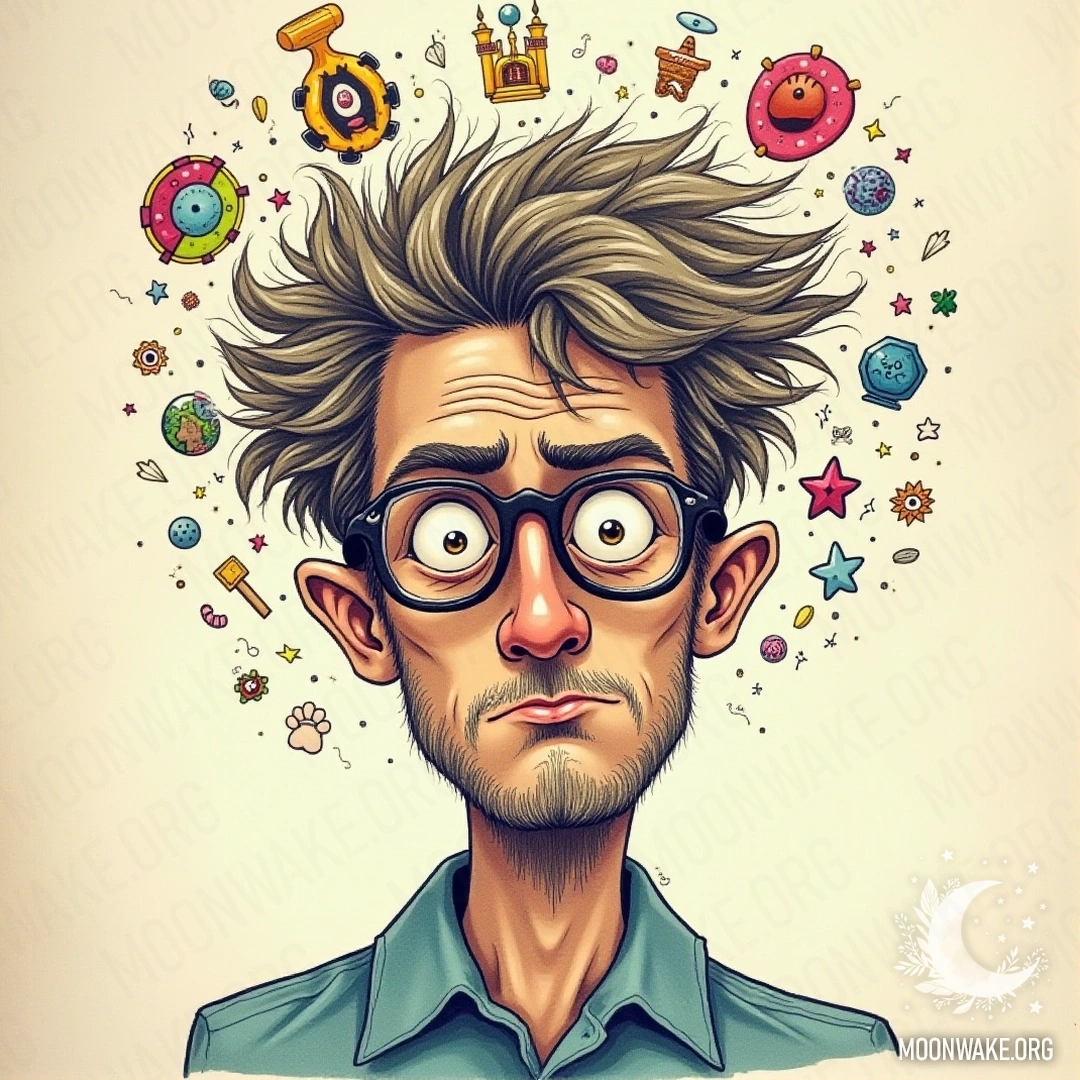 A confused person and chaotic dream symbols