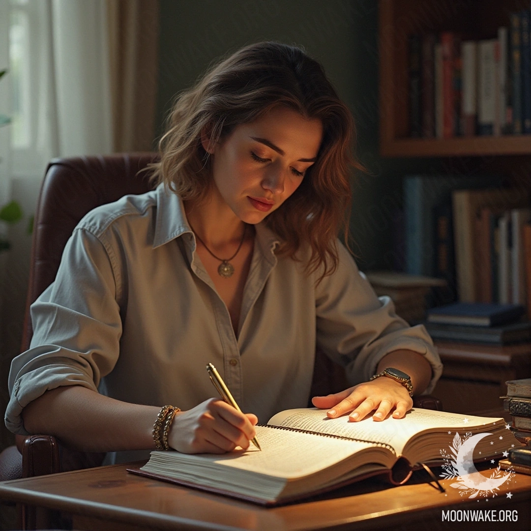 A person is taking notes about their dreams while consulting a dream book