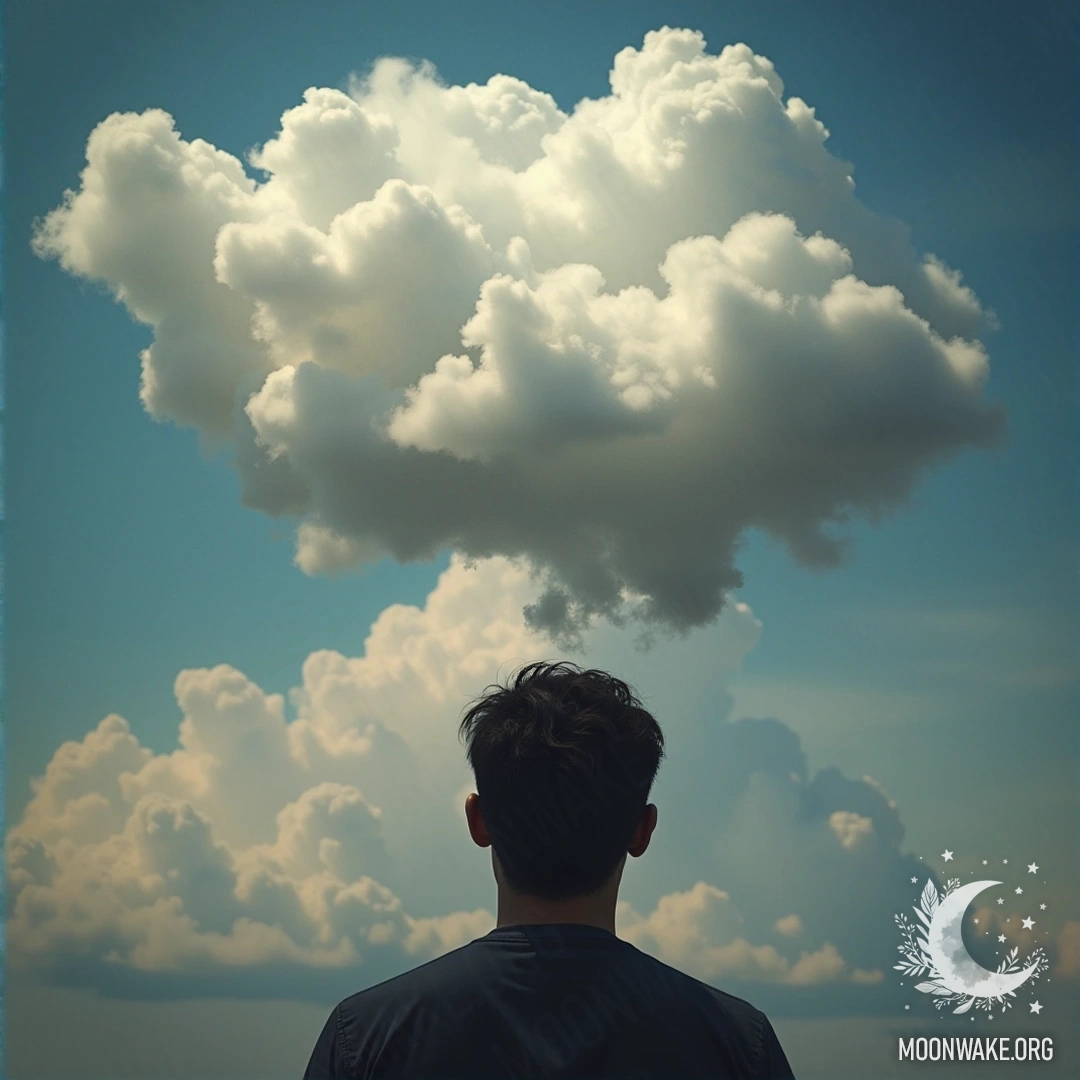 A thoughtful person gazing at the hovering images of dreams